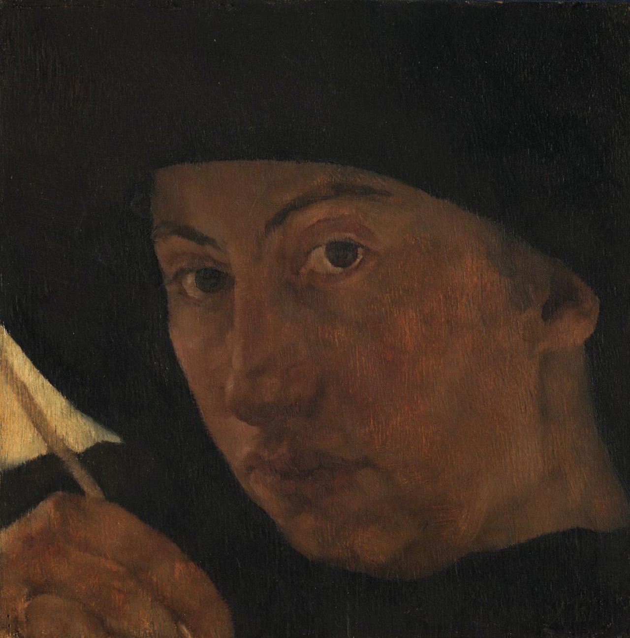 Auf diesem Bild ist das folgende Kunstwerk zu sehen: Lotte Laserstein. „Selbstportrait in Schwarz“. Um 1928.