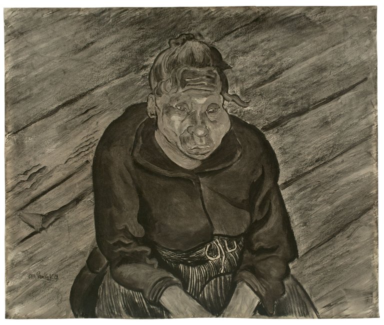 Auf diesem Bild ist das folgende Kunstwerk zu sehen: Otto Pankok. Tomasa vor dem Fußboden. 1929.
