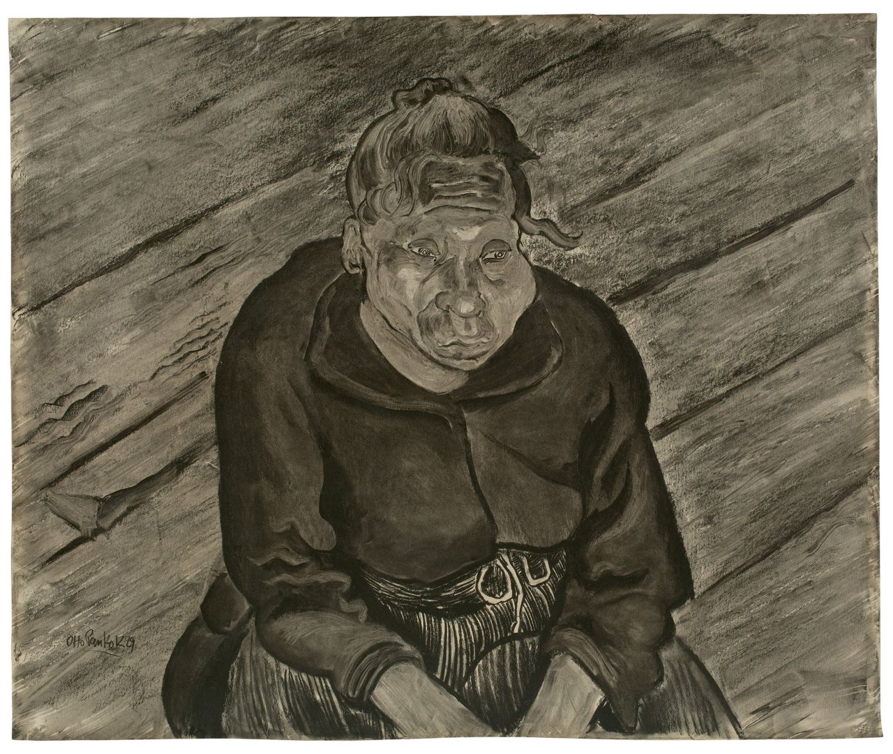 Auf diesem Bild ist das folgende Kunstwerk zu sehen: Otto Pankok. Tomasa vor dem Fußboden. 1929.