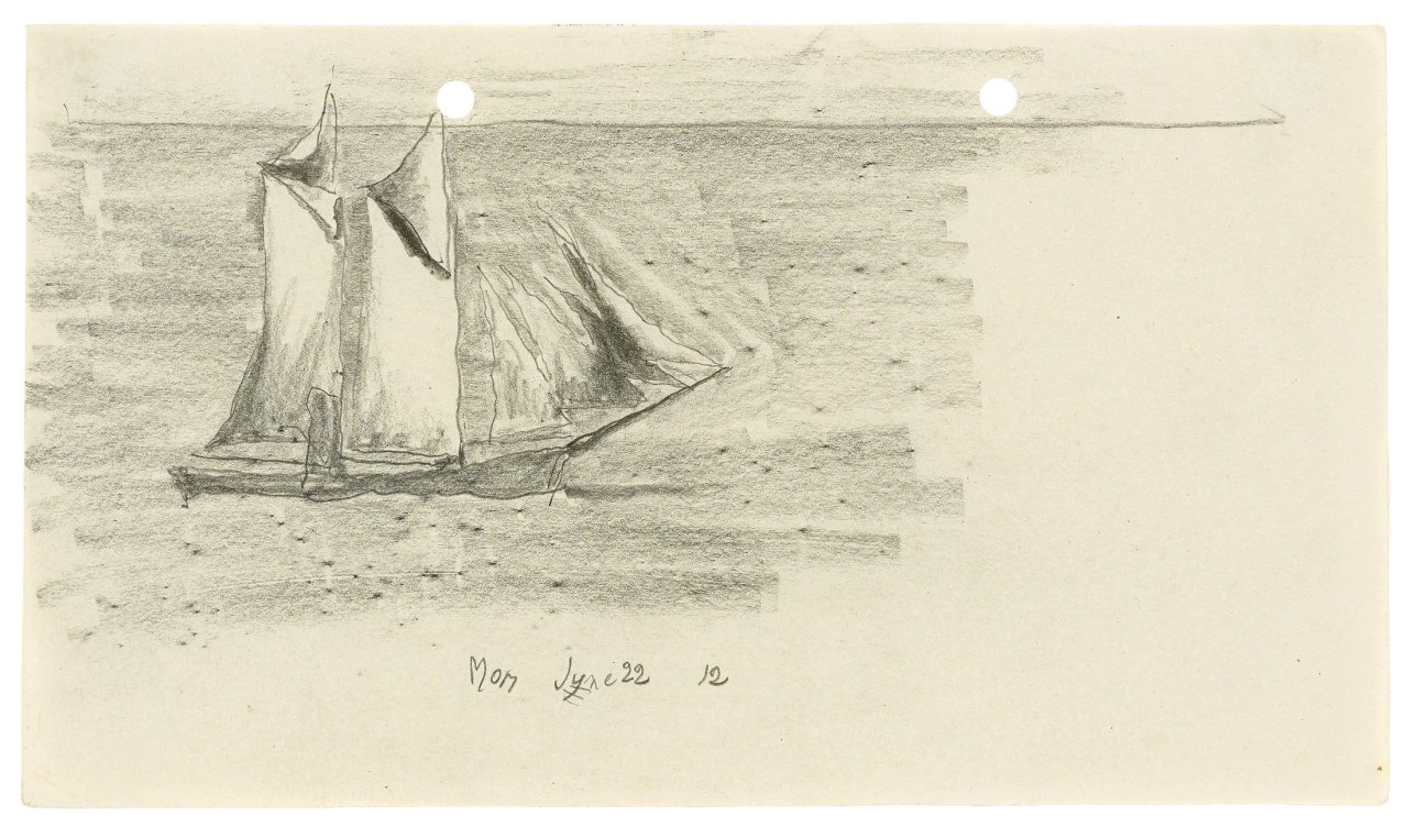 Auf diesem Bild ist das folgende Kunstwerk zu sehen: Lyonel Feininger. Segelboot. 1912.