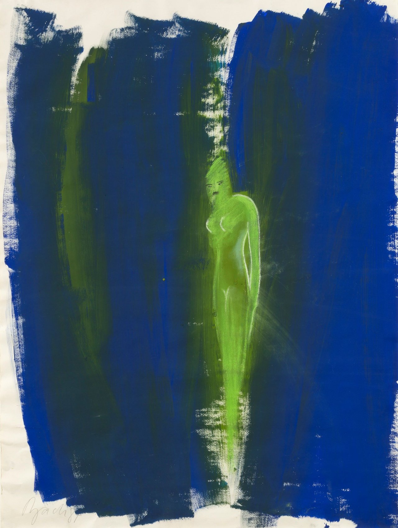 Auf diesem Bild ist das folgende Kunstwerk zu sehen: Elvira Bach. Grüne Figur. 1987.