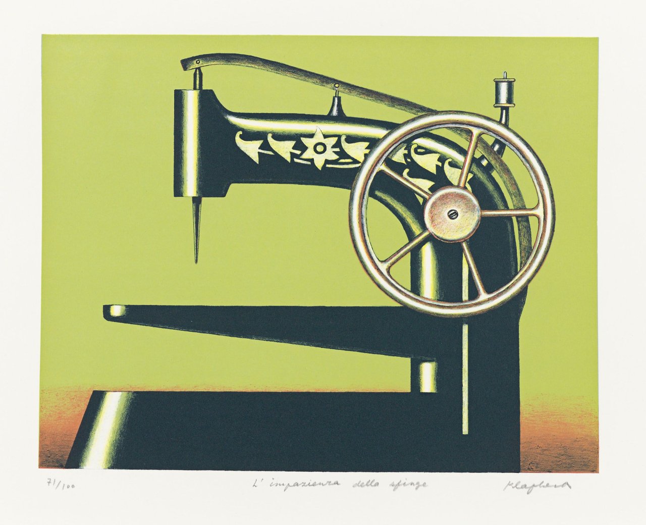 This picture shows the following artwork: Konrad Klapheck. „Die Ungeduld der Sphinx“ („L'Impazienza della sfinge“). 1998.