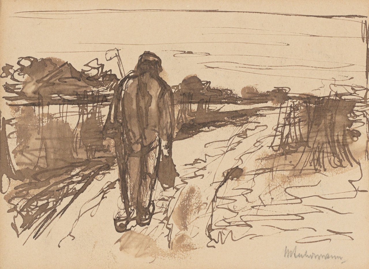 This picture shows the following artwork: Max Liebermann. Mann, einen Pfad entlang laufend. Circa 1885.