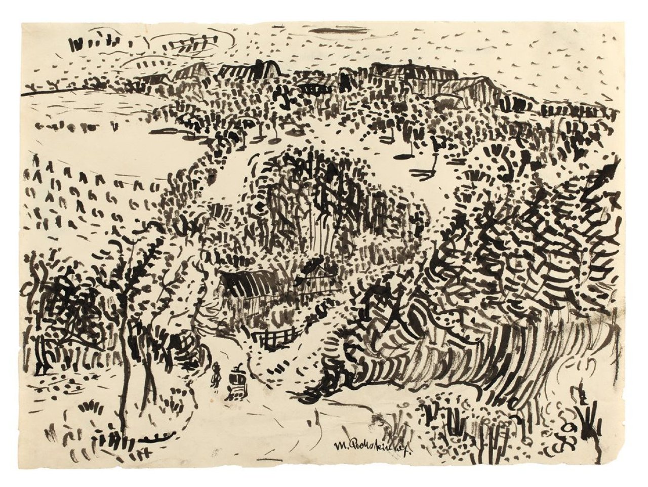 Auf diesem Bild ist das folgende Kunstwerk zu sehen: Max Pechstein. „Gehöft im Tal“. 1907.