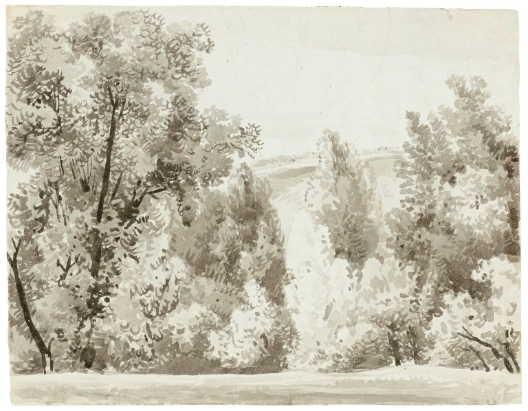 Auf diesem Bild ist das folgende Kunstwerk zu sehen: Franz Kobell. Bäume am Wiesenrand.
