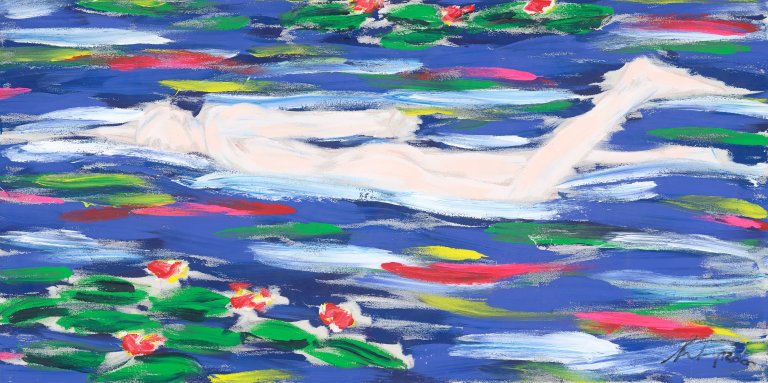 Auf diesem Bild ist das folgende Kunstwerk zu sehen:  Salomé. „Schwimmer mit Lilies“. 2000.