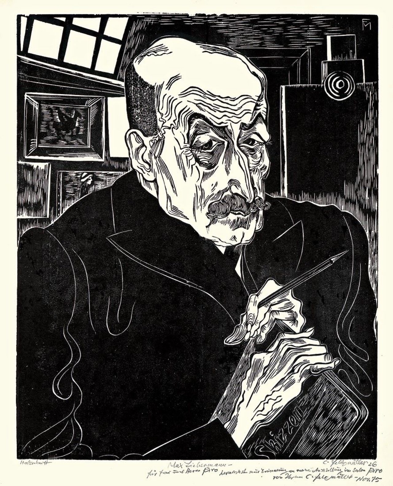 Auf diesem Bild ist das folgende Kunstwerk zu sehen: Conrad Felixmüller. „Bildnis Max Liebermann“. 1957.