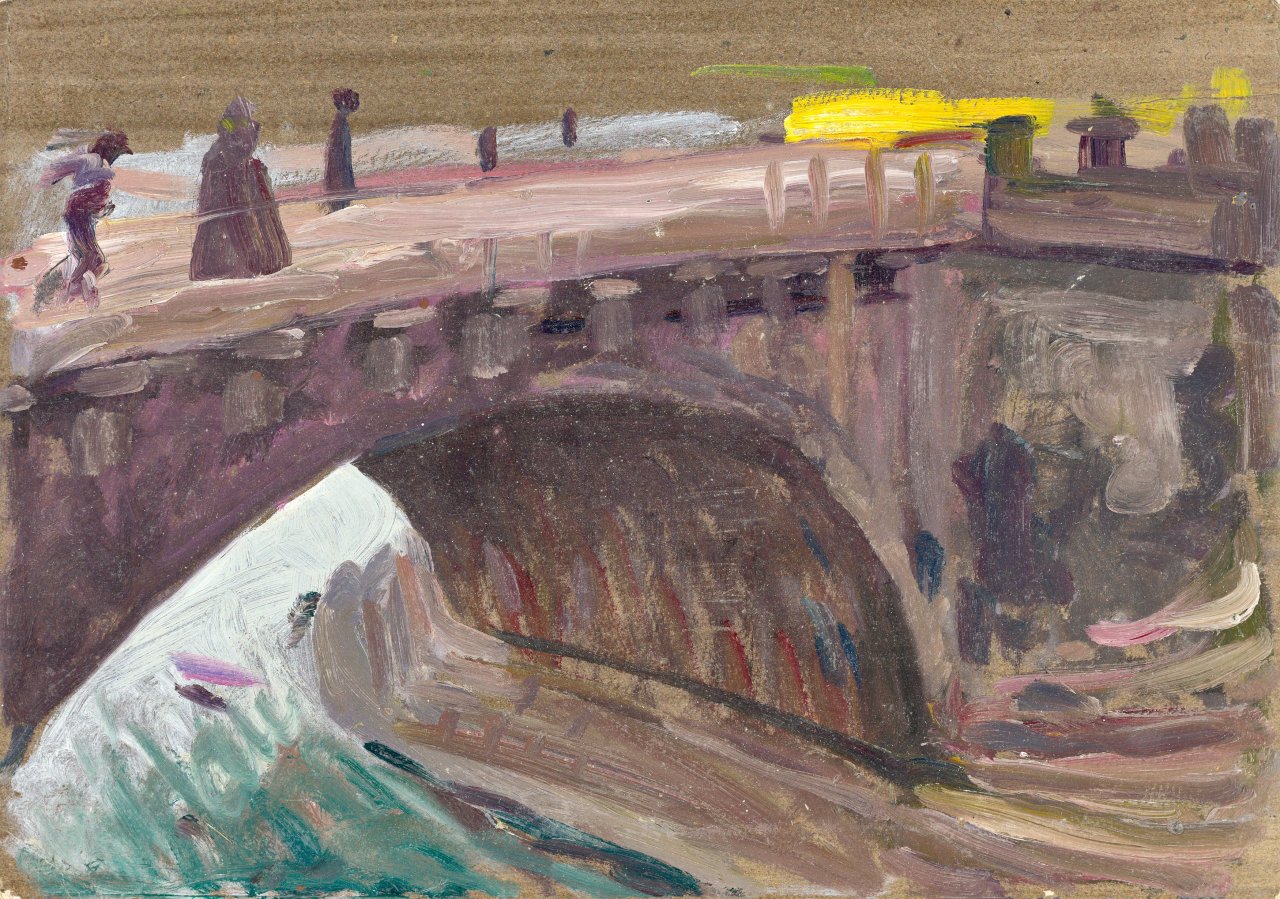 Auf diesem Bild ist das folgende Kunstwerk zu sehen: Osmar Schindler. Dresden - Augustusbrücke (Studie). Um 1900.