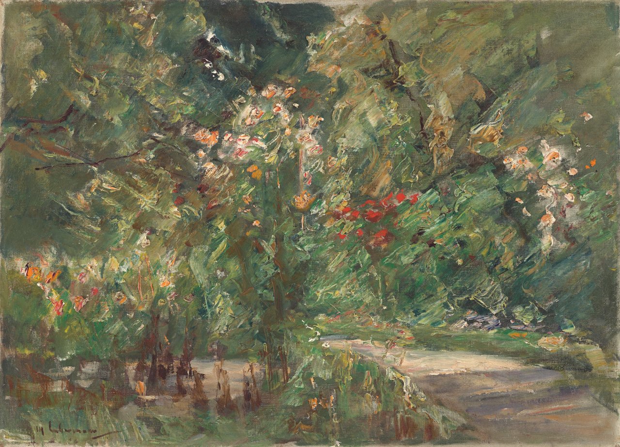 This picture shows the following artwork: Max Liebermann. ”Blumenstauden im Nutzgarten nach Nordwesten”. 1929 (?).