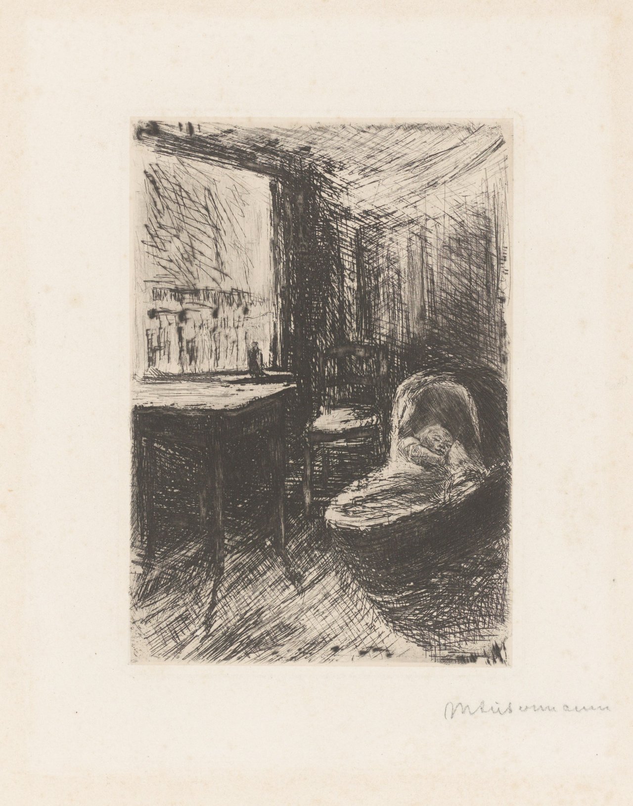 This picture shows the following artwork: Max Liebermann. „Kind im Wiegenkorb“. 1888.