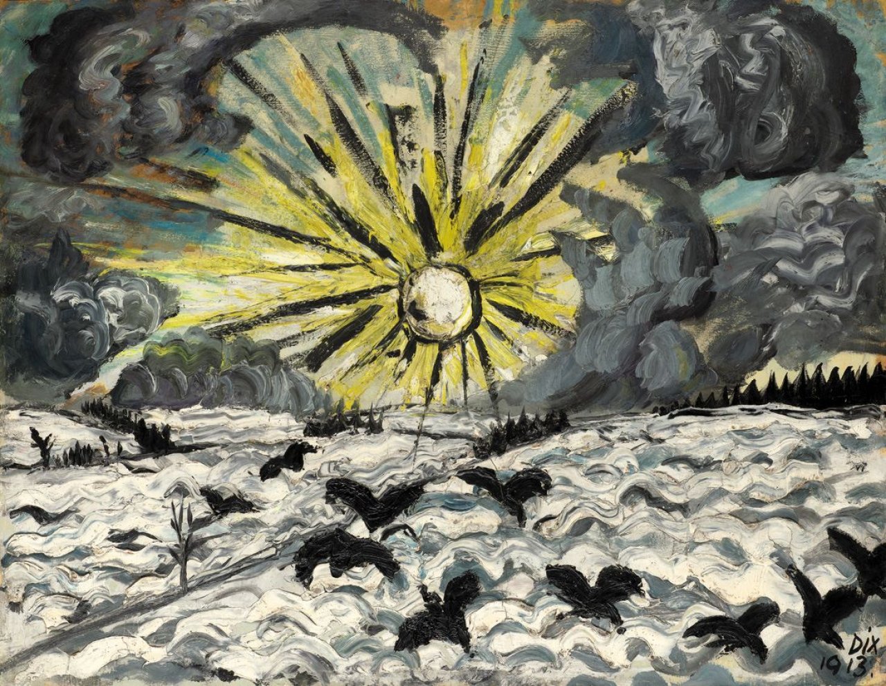 Auf diesem Bild ist das folgende Kunstwerk zu sehen: Otto Dix. „Sonnenaufgang“. 1913.