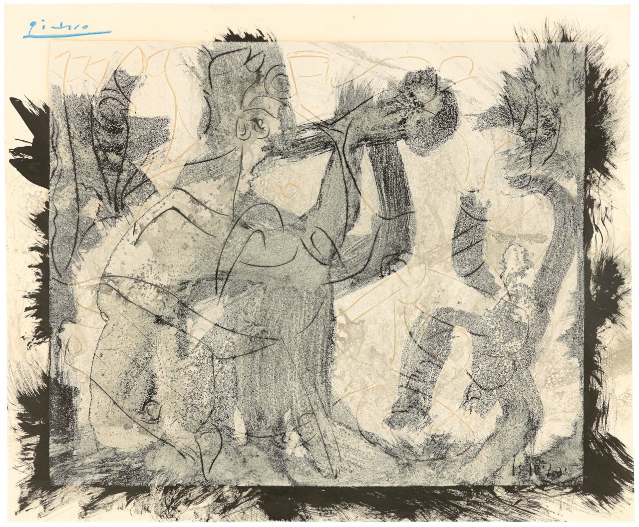 This picture shows the following artwork: Pablo Picasso. Danseur et flûtiste. 1964.