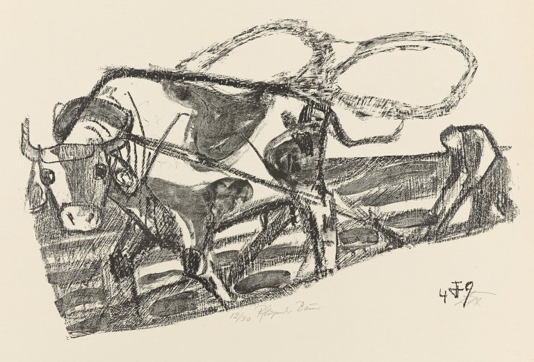 Auf diesem Bild ist das folgende Kunstwerk zu sehen: Otto Dix. „Pflügender Bauer “. 1949.