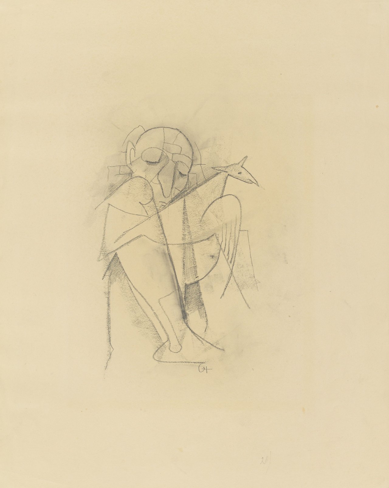 Auf diesem Bild ist das folgende Kunstwerk zu sehen: Karl Hofer. Mann mit Vogel. Um 1948.