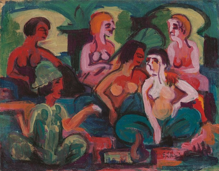 Auf diesem Bild ist das folgende Kunstwerk zu sehen: Ernst Ludwig Kirchner. „Im Palast der Prinzessinnen“. Um 1922.