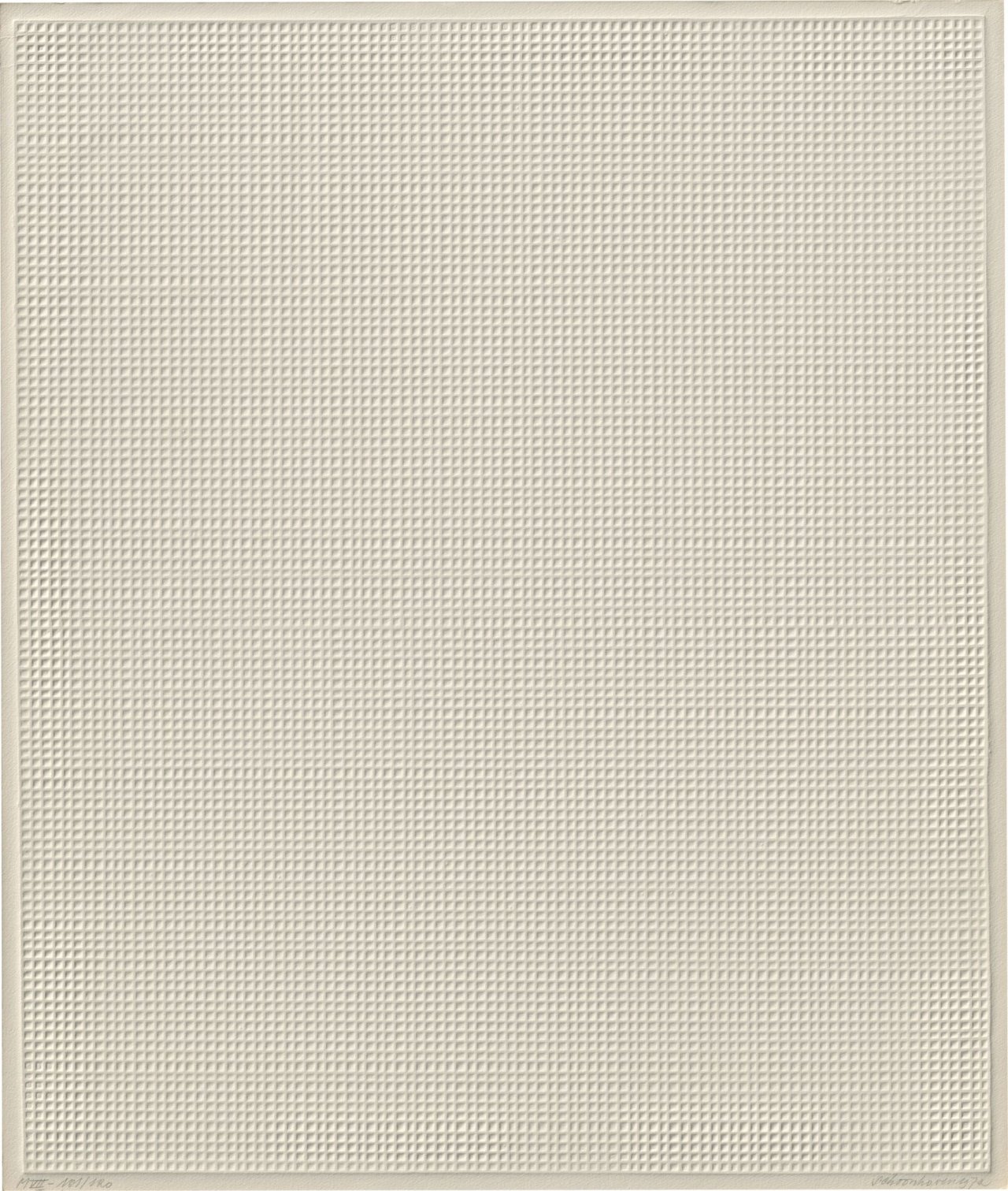 Auf diesem Bild ist das folgende Kunstwerk zu sehen: Jan J. Schoonhoven. „M VIII“. 1972.