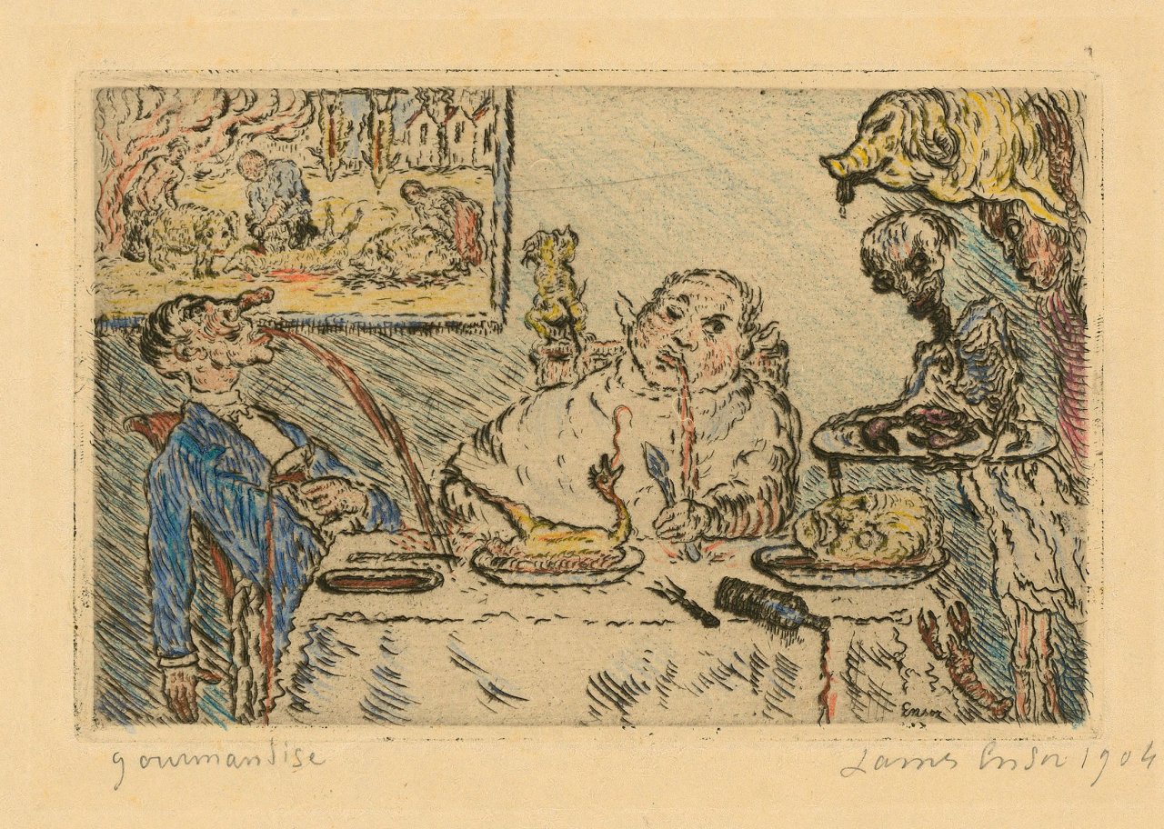 Auf diesem Bild ist das folgende Kunstwerk zu sehen: James Ensor. „La Gourmandise“. 1904.