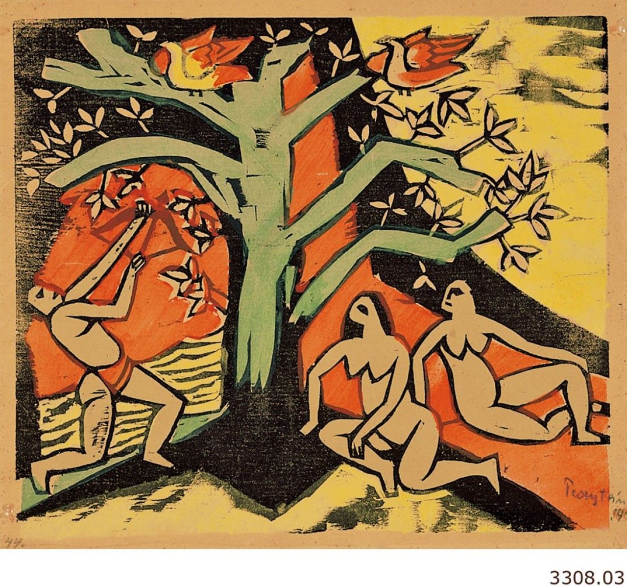 Auf diesem Bild ist das folgende Kunstwerk zu sehen: Max Pechstein. „Erlegung des Festbratens“. 1911.