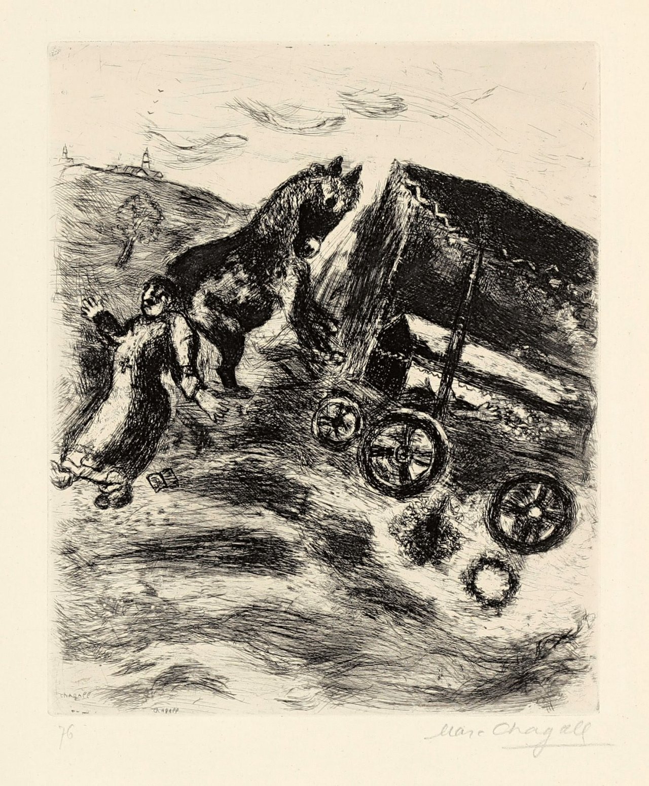 Auf diesem Bild ist das folgende Kunstwerk zu sehen: Marc Chagall. „Le curé et le mort“. 1952.
