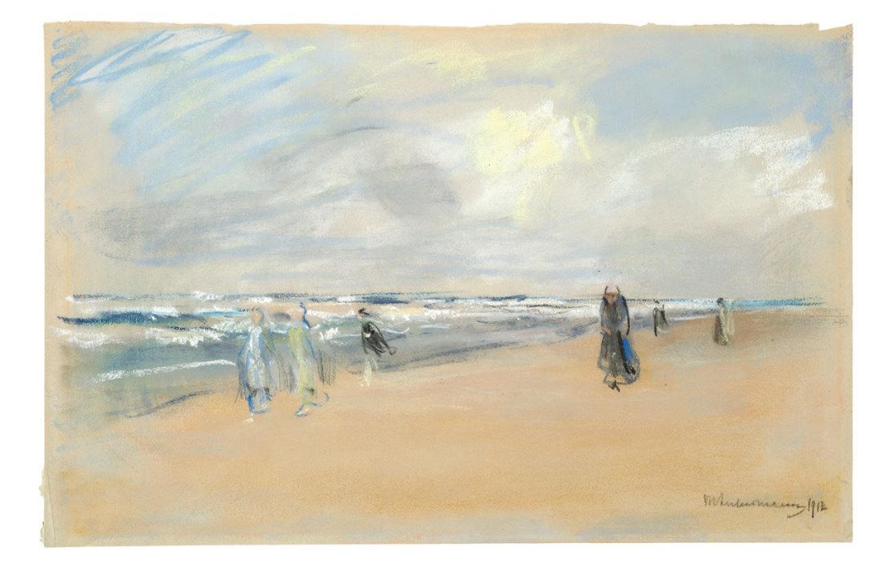 Auf diesem Bild ist das folgende Kunstwerk zu sehen: Max Liebermann. „Am Meeresstrand (Windiger Tag am Meer)“. 1912.
