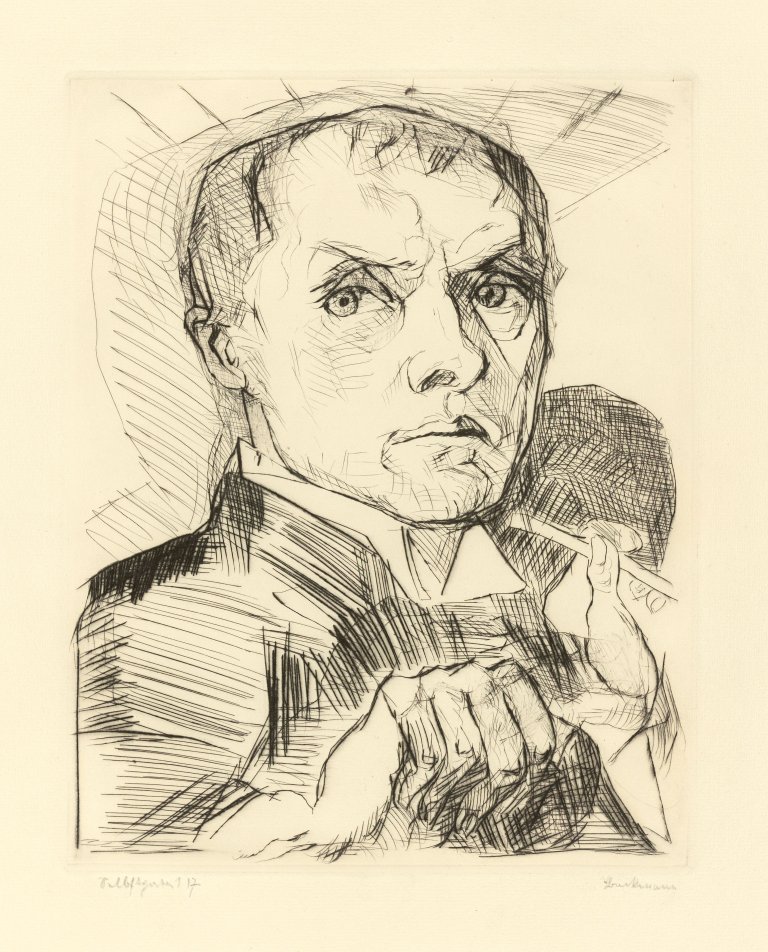 Auf diesem Bild ist das folgende Kunstwerk zu sehen: Max Beckmann. „Selbstbildnis mit Griffel“. 1916?.
