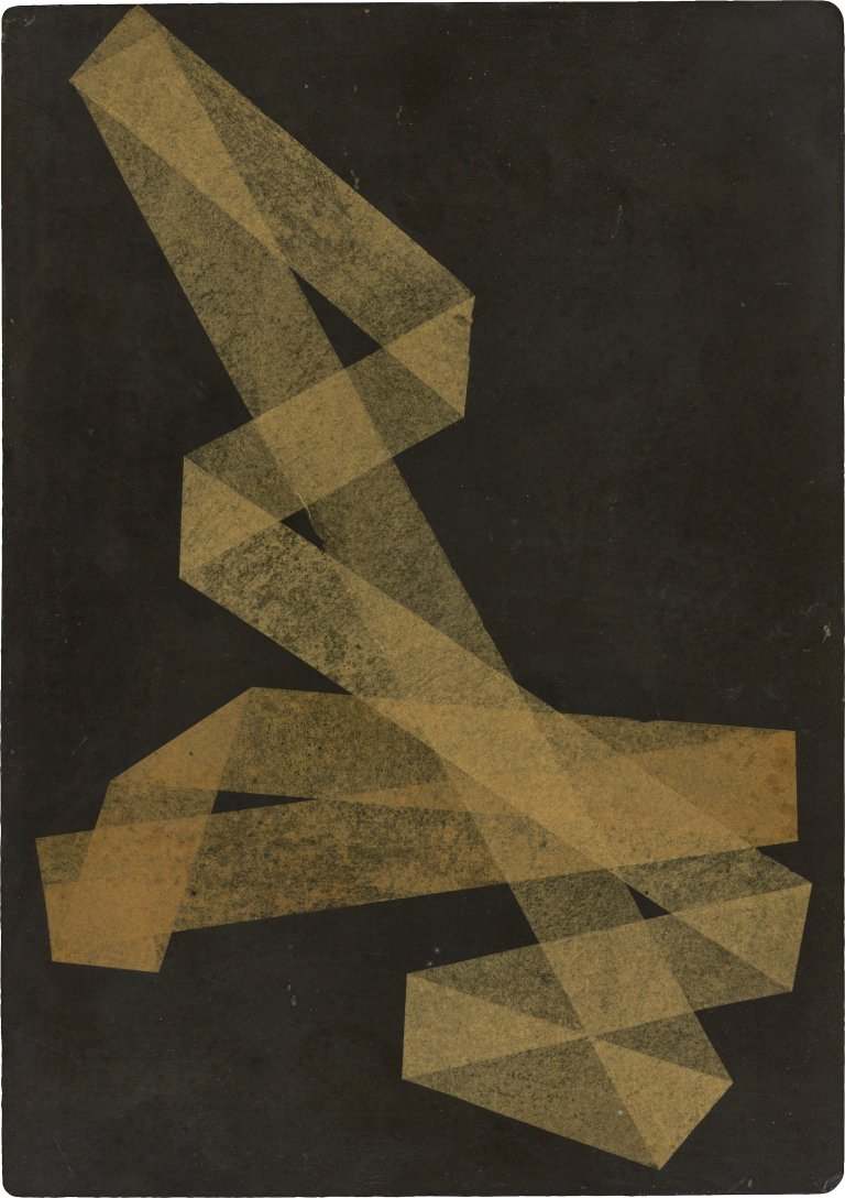 Auf diesem Bild ist das folgende Kunstwerk zu sehen: Hermann Glöckner. „Zwei weiße Faltungen auf Schwarz“. 1933.
