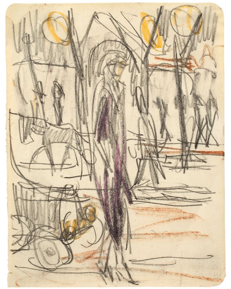Auf diesem Bild ist das folgende Kunstwerk zu sehen: Ernst Ludwig Kirchner. Straßenszene Berlin. 1914.