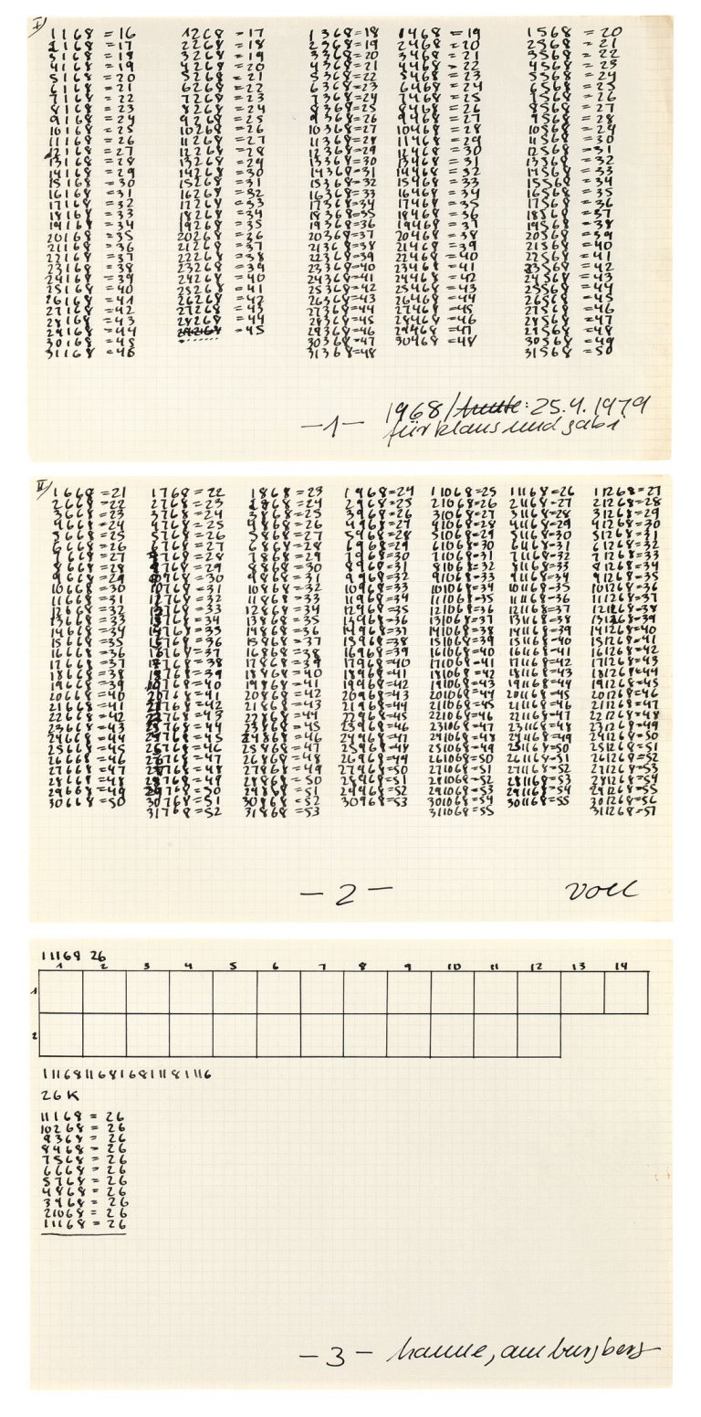 Auf diesem Bild ist das folgende Kunstwerk zu sehen: Hanne Darboven. Ohne Titel. 1968.