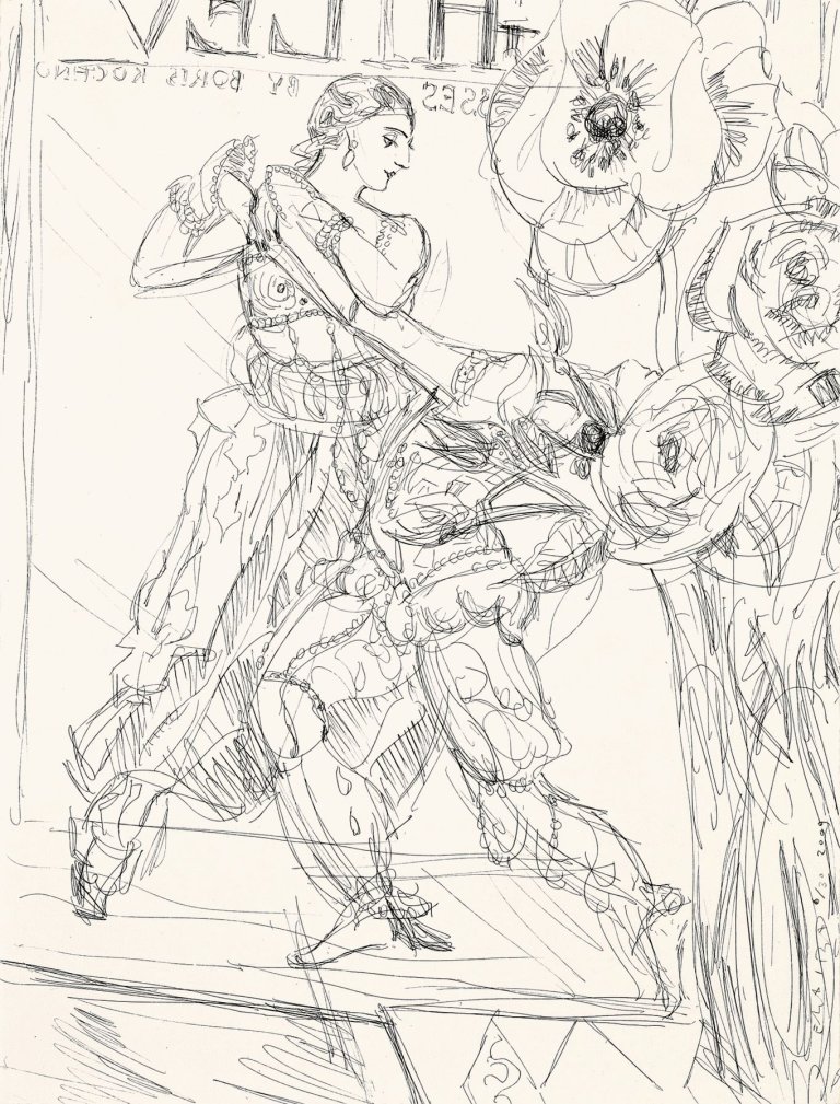 Auf diesem Bild ist das folgende Kunstwerk zu sehen: Elizabeth Peyton. Flowers & (Sergei) Diaghilev. 2009.