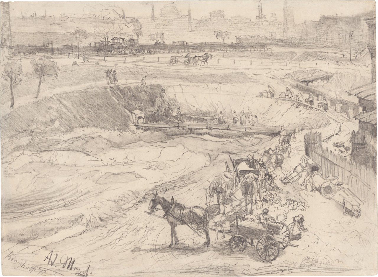 Auf diesem Bild ist das folgende Kunstwerk zu sehen: Adolph Menzel. Tagebau in Königshütte. 1872.