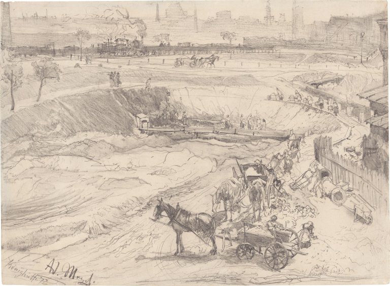 Auf diesem Bild ist das folgende Kunstwerk zu sehen: Adolph Menzel. Tagebau in Königshütte. 1872.