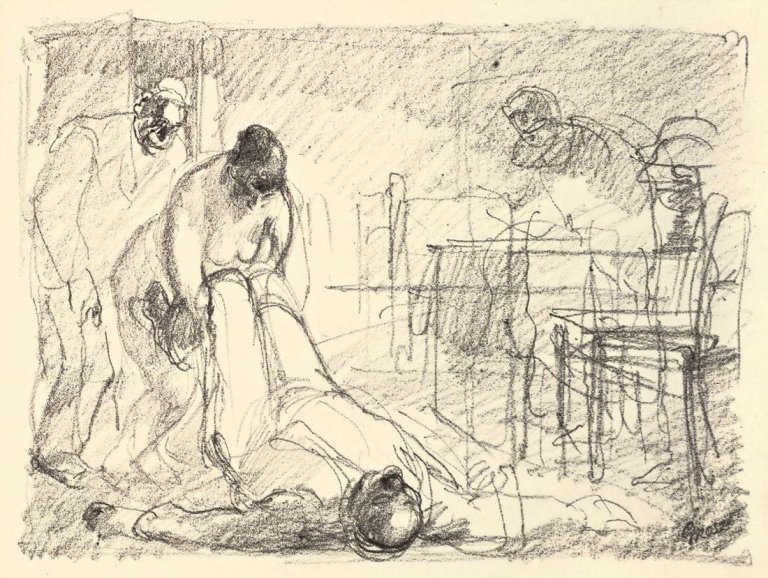 Auf diesem Bild ist das folgende Kunstwerk zu sehen: George Grosz. „Mordszene“. 1912.