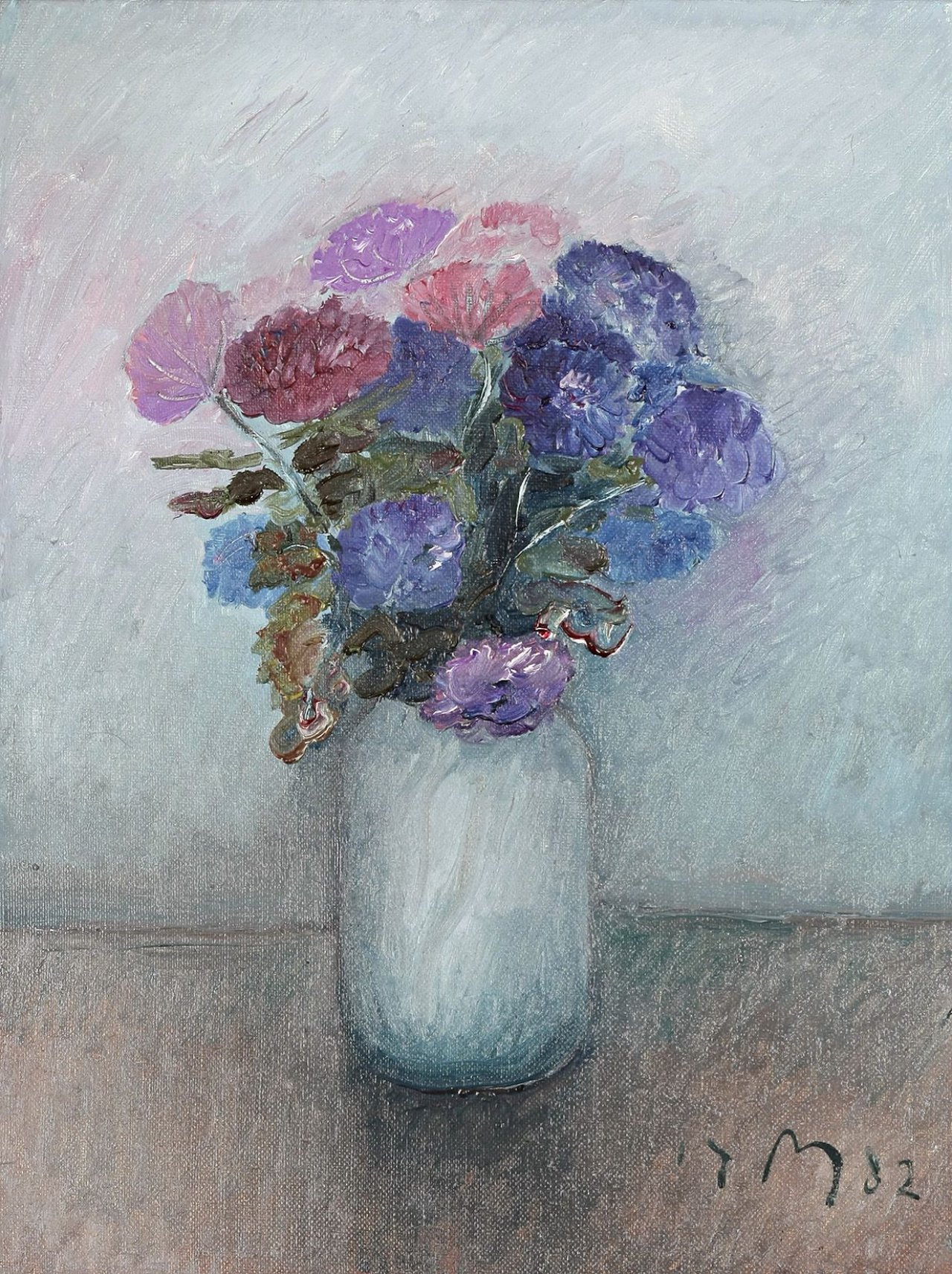 Auf diesem Bild ist das folgende Kunstwerk zu sehen: Kurt Mühlenhaupt. Vase mit Blumenstrauß. 1982.