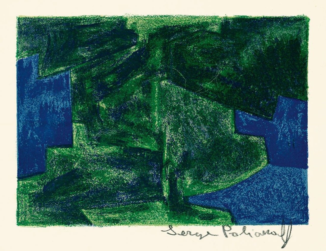Auf diesem Bild ist das folgende Kunstwerk zu sehen: Serge Poliakoff. „Composition bleue et verte“. 1963.