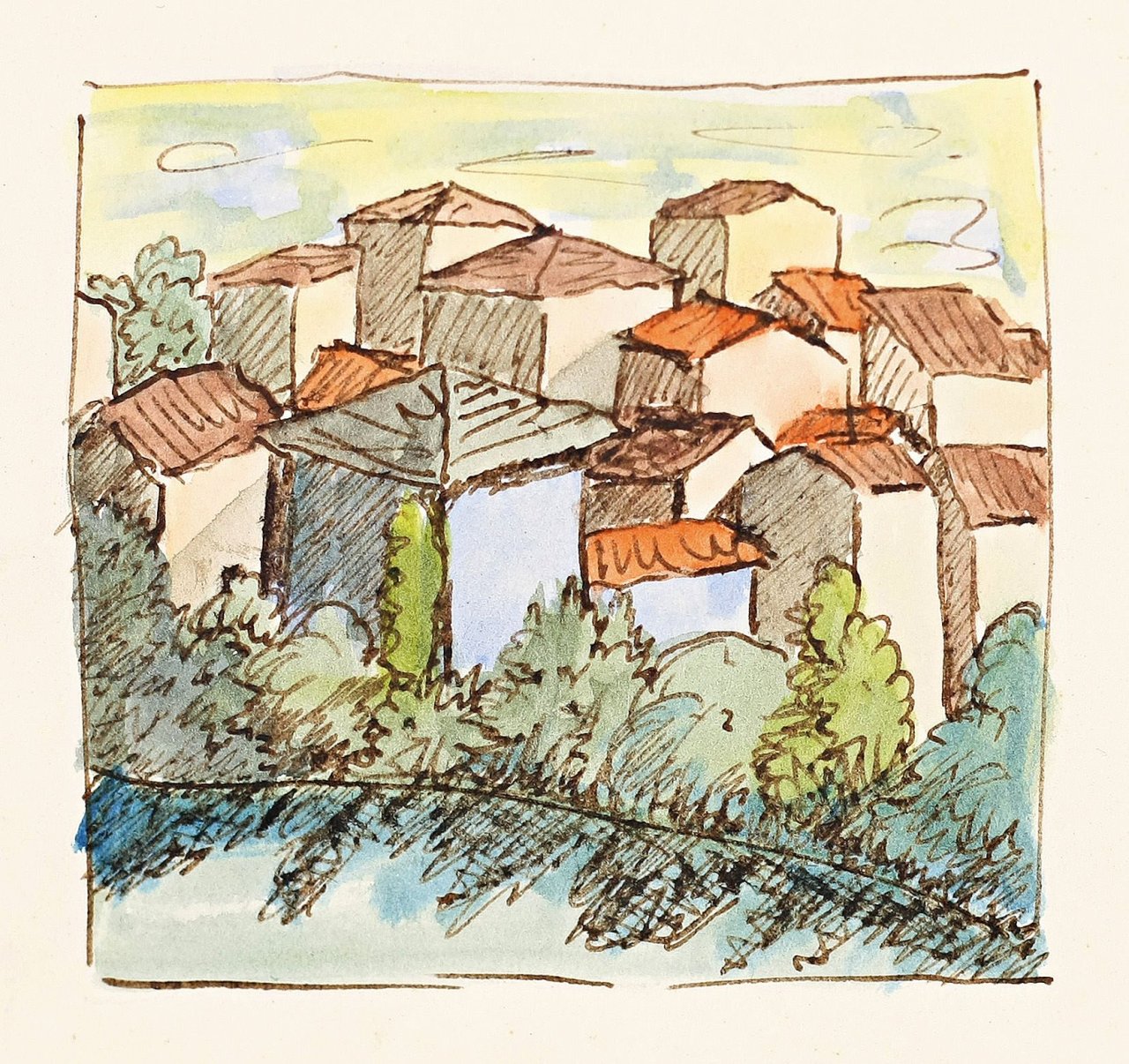 This picture shows the following artwork: Hermann Hesse. Häuser in Montagnola. 1942.