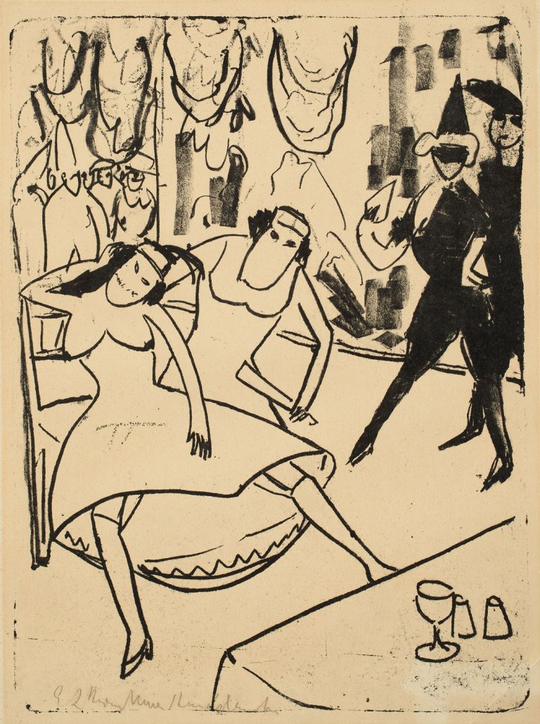 Auf diesem Bild ist das folgende Kunstwerk zu sehen: Ernst Ludwig Kirchner. „Maskenball“. 1911.