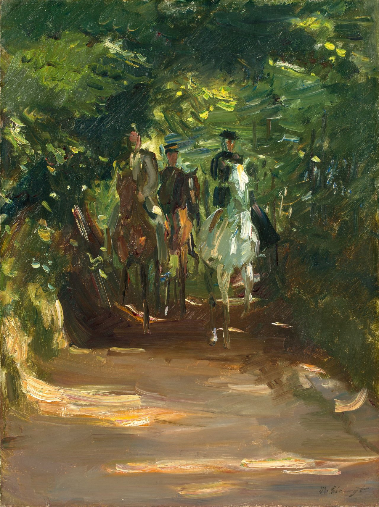 Auf diesem Bild ist das folgende Kunstwerk zu sehen: Max Slevogt. Reitergruppe im Wald. 1902.