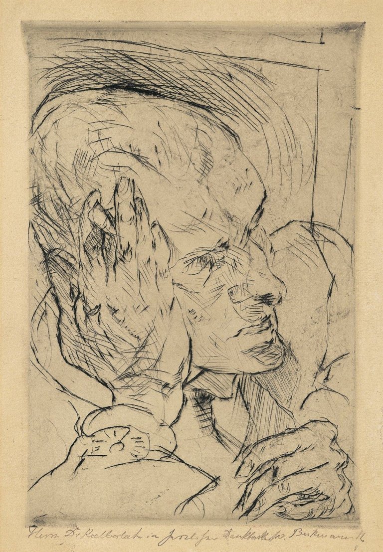 Auf diesem Bild ist das folgende Kunstwerk zu sehen: Max Beckmann. „Selbstbildnis mit aufgestützter Wange“. 1916.