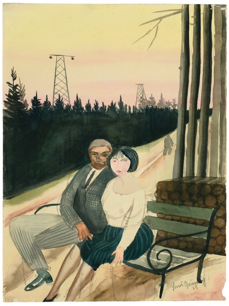 This picture shows the following artwork: Hans Grundig. Paar auf der Bank (Dresdner Heide). 1925.