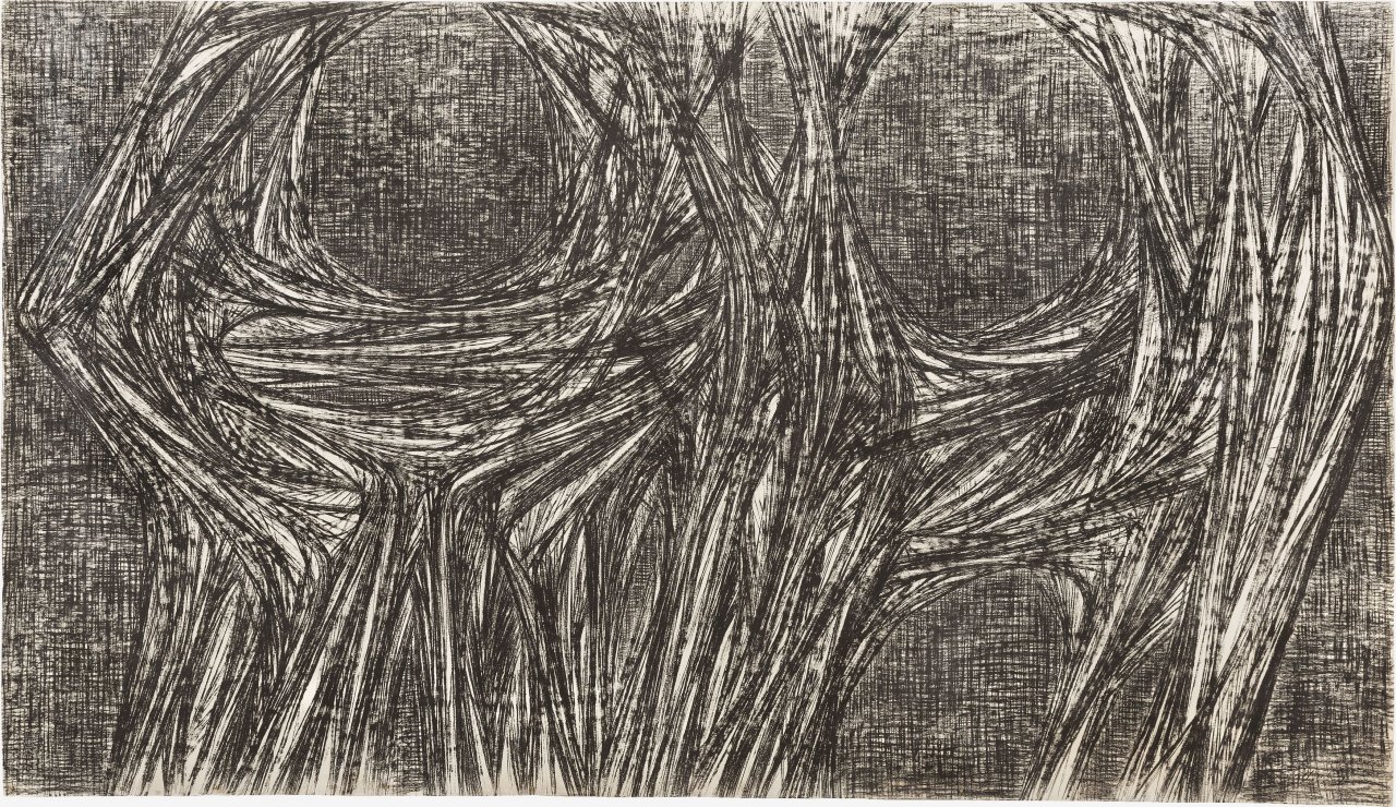 Auf diesem Bild ist das folgende Kunstwerk zu sehen: Karl Hartung. Komposition. 1955.