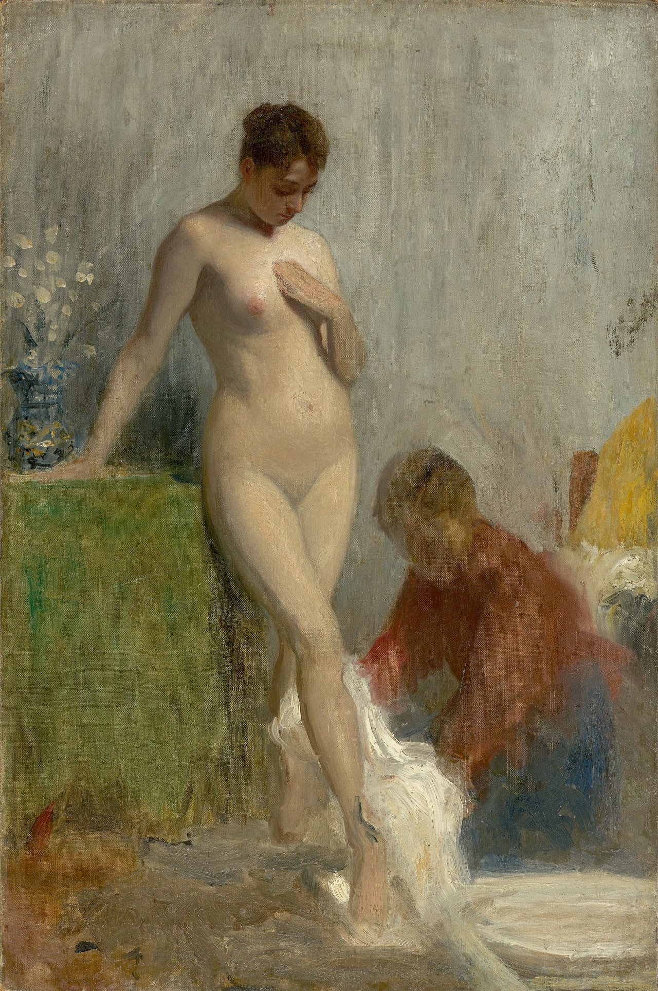 Auf diesem Bild ist das folgende Kunstwerk zu sehen:  Deutsch, um 1890. Fußwaschung.