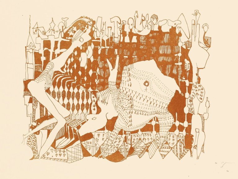 Auf diesem Bild ist das folgende Kunstwerk zu sehen: Gerhard Altenbourg. Frühe Druckgraphik aus dem Nachlaß Arno Fehringer, Weimar. 1949-52.