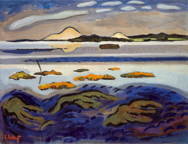 Auf diesem Bild ist das folgende Kunstwerk zu sehen: Karl Schmidt-Rottluff. Lebasee mit Lontzkedüne. Um 1935/36.