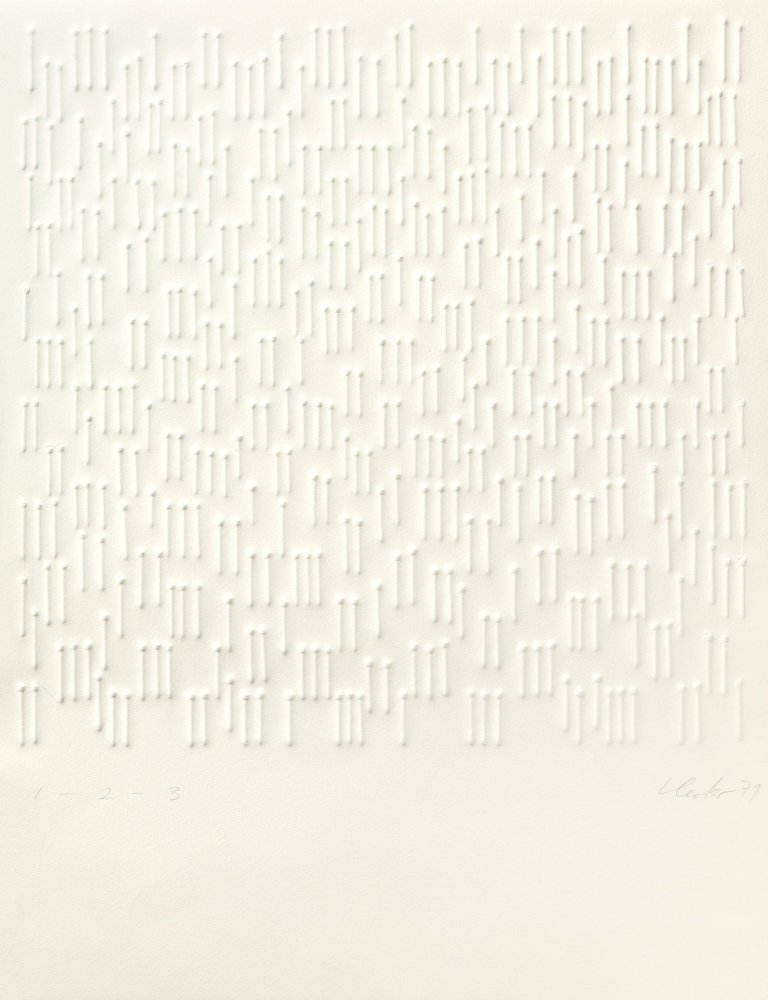 Auf diesem Bild ist das folgende Kunstwerk zu sehen: Günther Uecker. „1-2-3“. 1971.