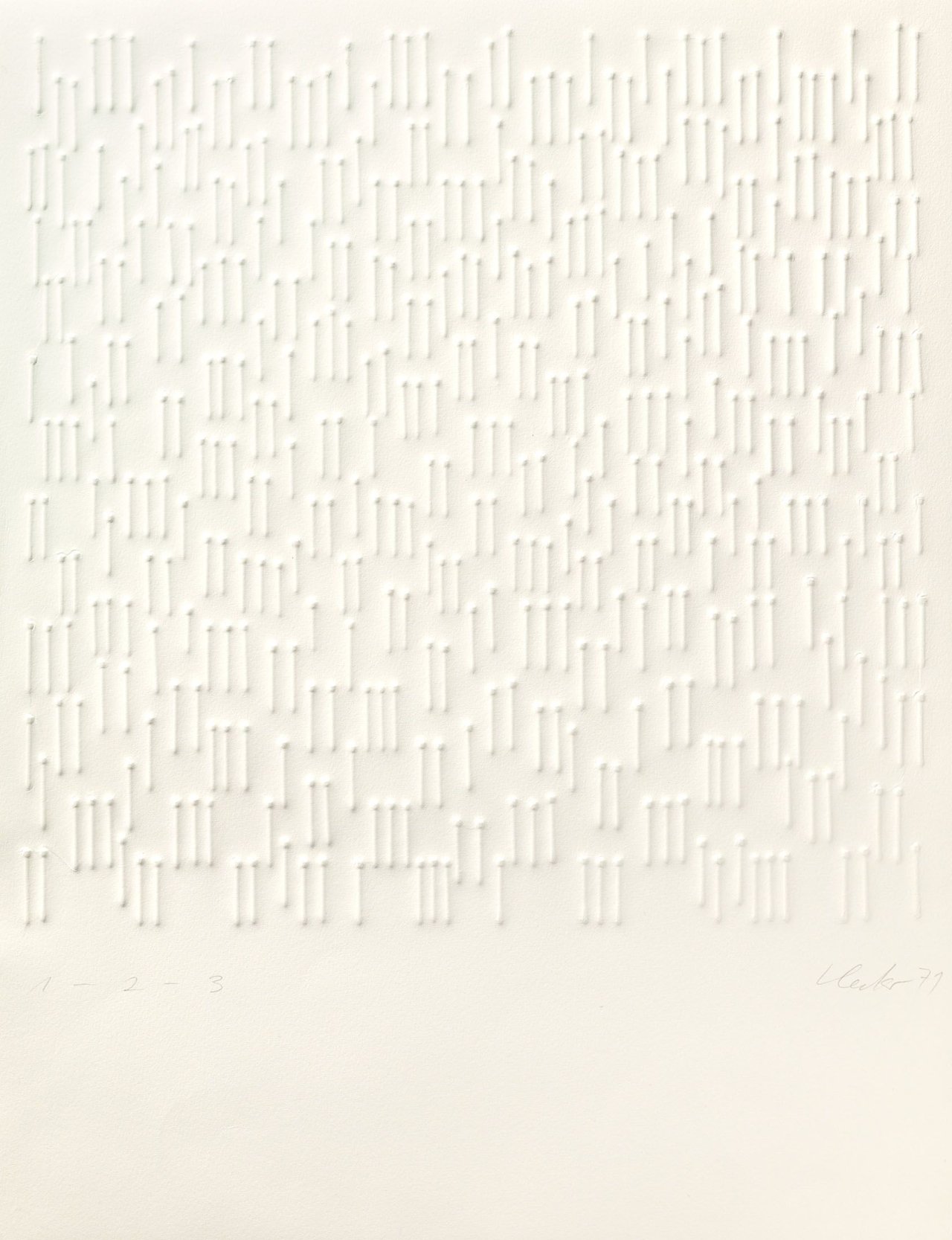 Auf diesem Bild ist das folgende Kunstwerk zu sehen: Günther Uecker. „1-2-3“. 1971.