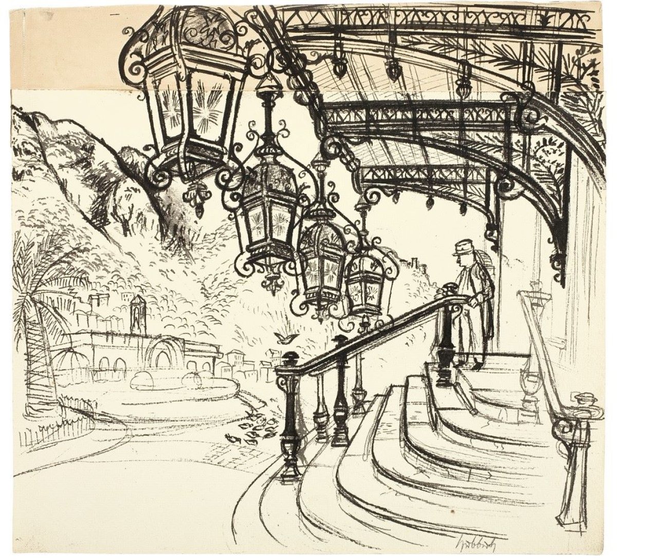 Auf diesem Bild ist das folgende Kunstwerk zu sehen: Karl Hubbuch. „Der Eingang zum Casino von Monte Carlo (I)“. 1929.