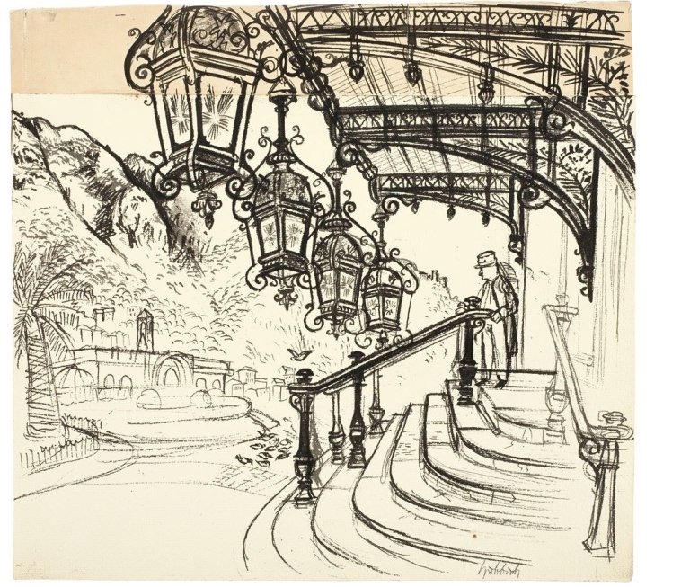 Auf diesem Bild ist das folgende Kunstwerk zu sehen: Karl Hubbuch. „Der Eingang zum Casino von Monte Carlo (I)“. 1929.