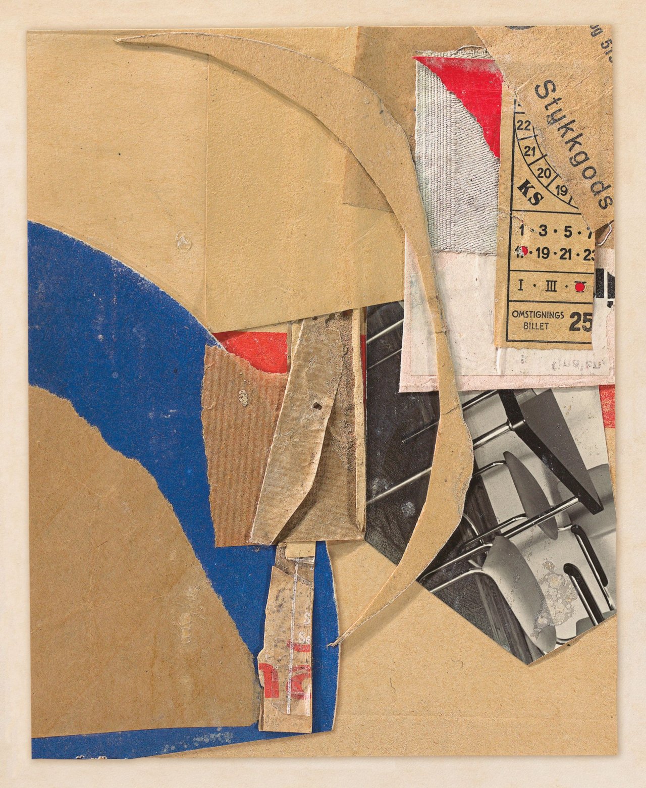 Auf diesem Bild ist das folgende Kunstwerk zu sehen: Kurt Schwitters. „Ohne Titel (Stykkgods)“. 1937/38.