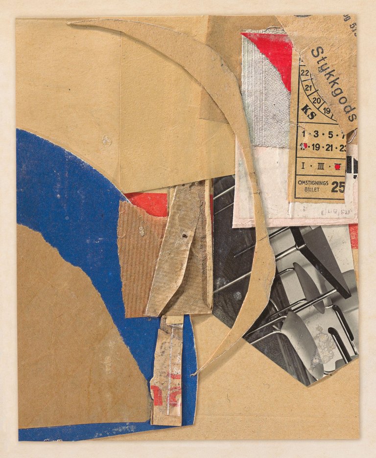 Auf diesem Bild ist das folgende Kunstwerk zu sehen: Kurt Schwitters. „Ohne Titel (Stykkgods)“. 1937/38.