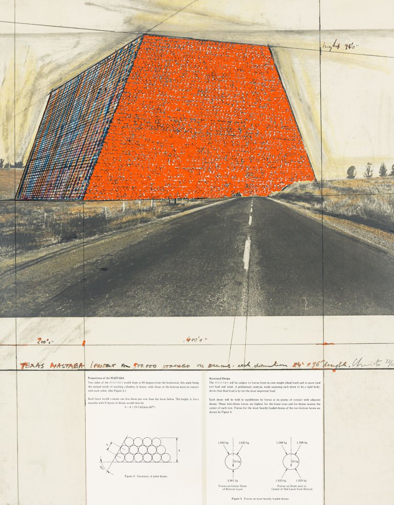 Auf diesem Bild ist das folgende Kunstwerk zu sehen:  Christo. „Texas Mastaba“. 1977.